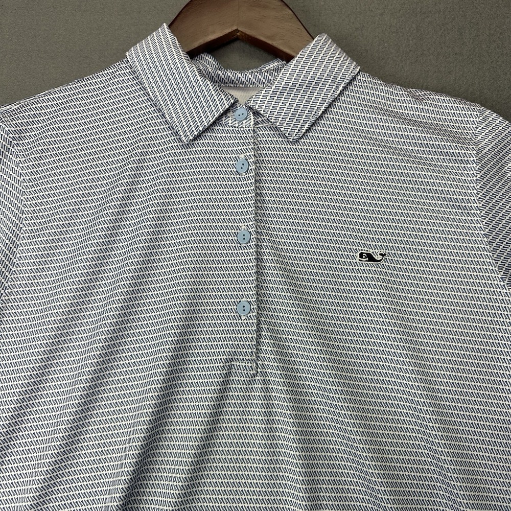 Vineyard Vines Polo Shirt Womens Medium Blue Geometric Performance Golf Stretch - Picture 2 of 8